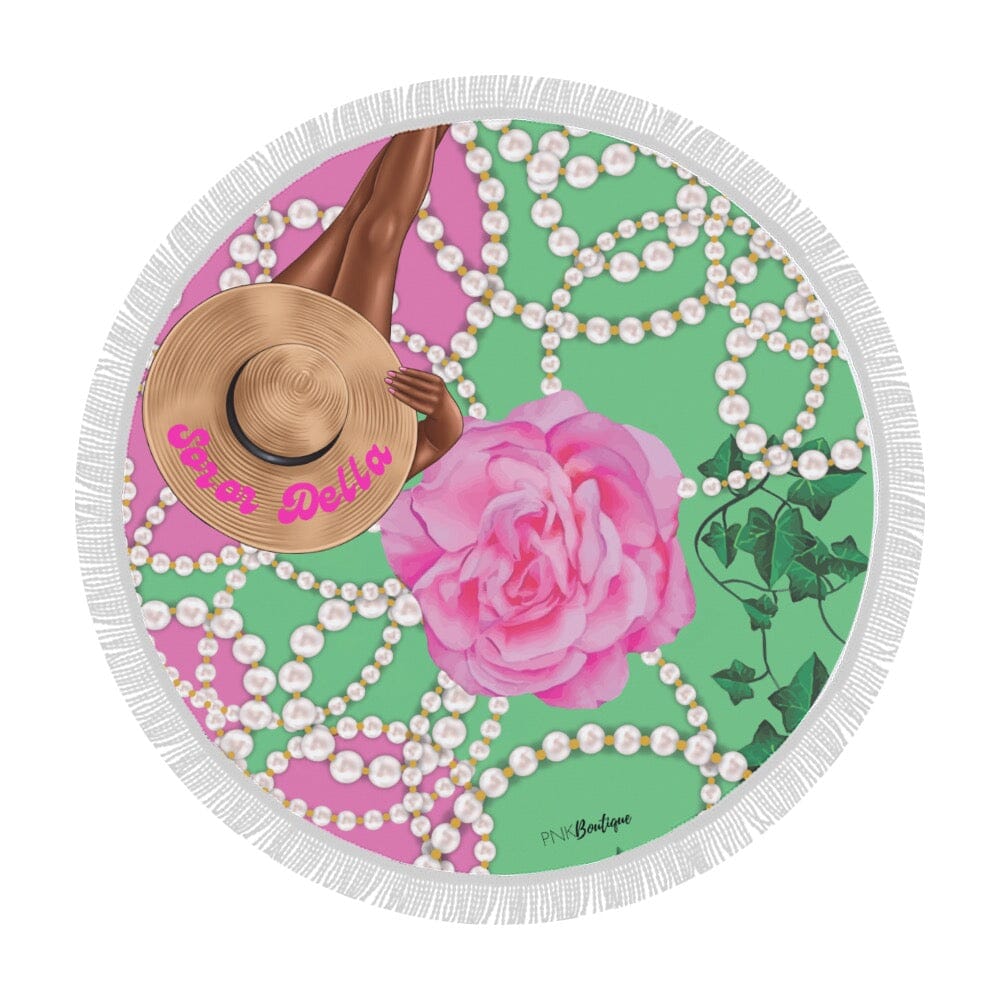 Pink And Green Personalized Round Beach Towel