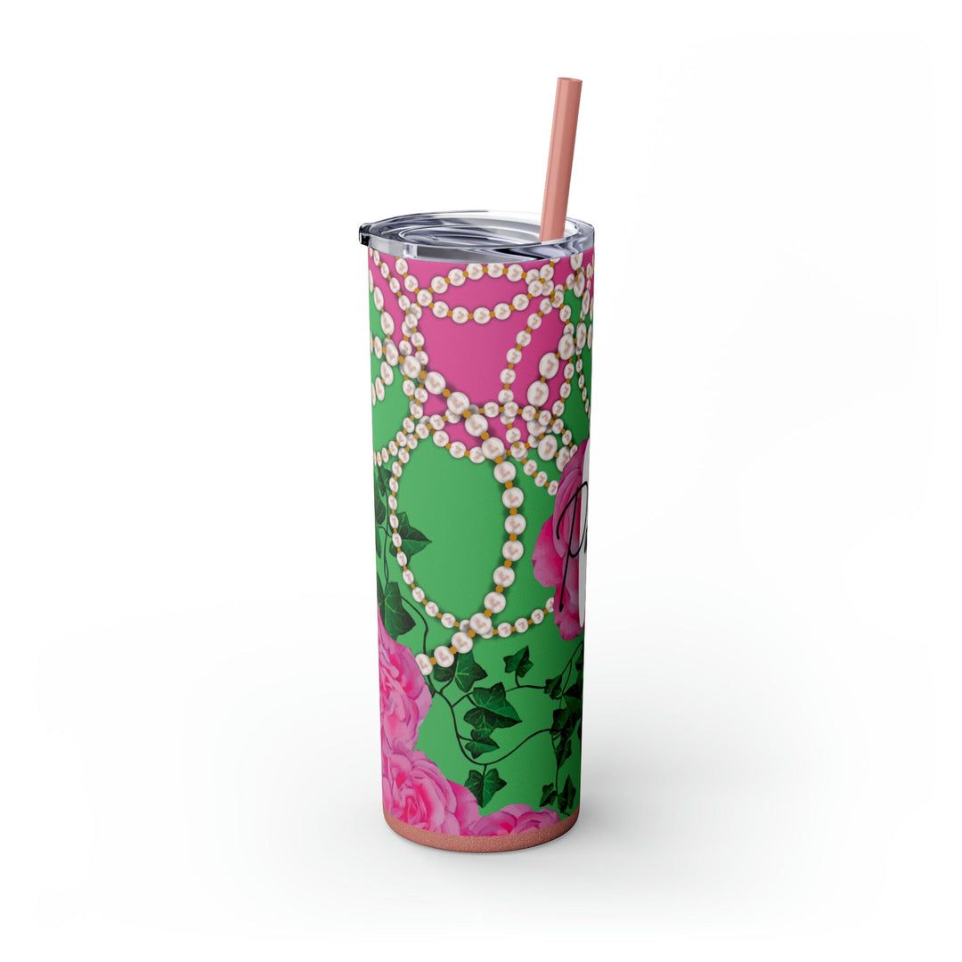 PNK Signature Pink & Green Personalized Skinny Tumbler with Straw, 20oz