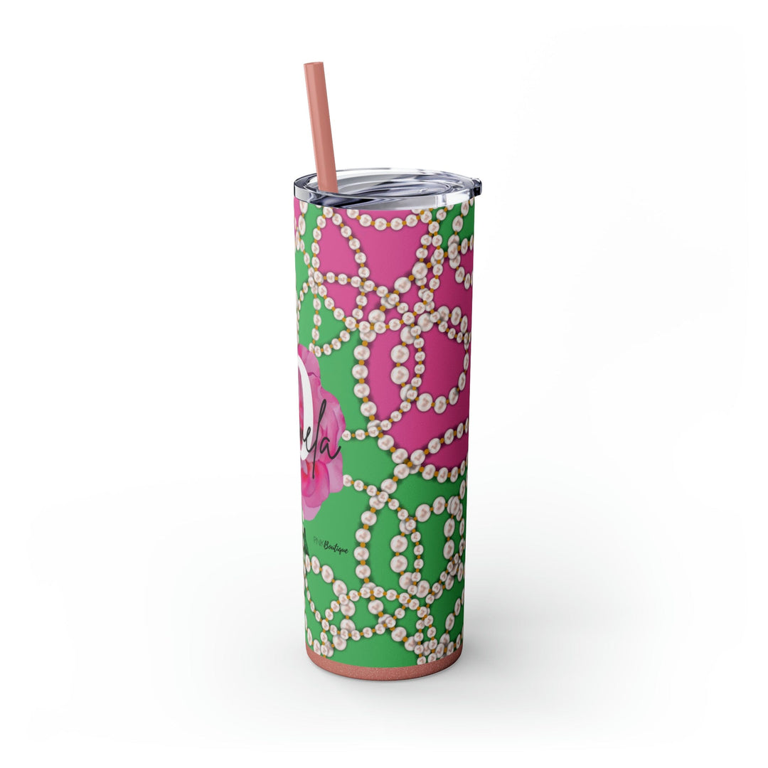 PNK Signature Pink & Green Personalized Skinny Tumbler with Straw, 20oz