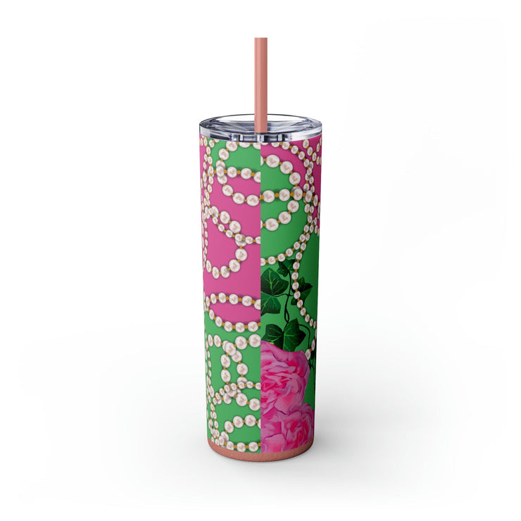 PNK Signature Pink & Green Personalized Skinny Tumbler with Straw, 20oz