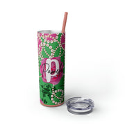 PNK Signature Pink & Green Personalized Skinny Tumbler with Straw, 20oz