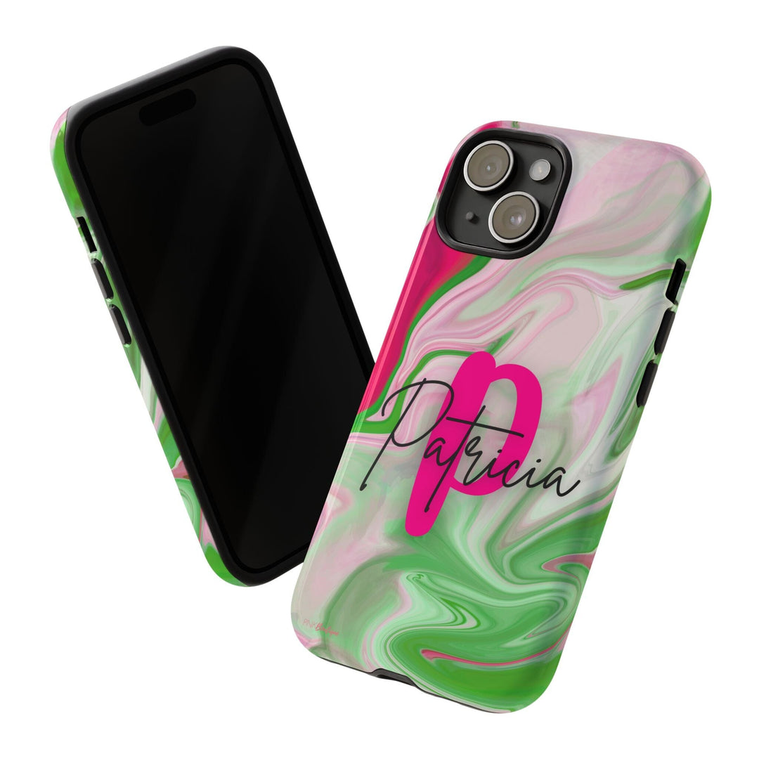 PNK Watercolor Pink & Green Personalized Tough Phone Case