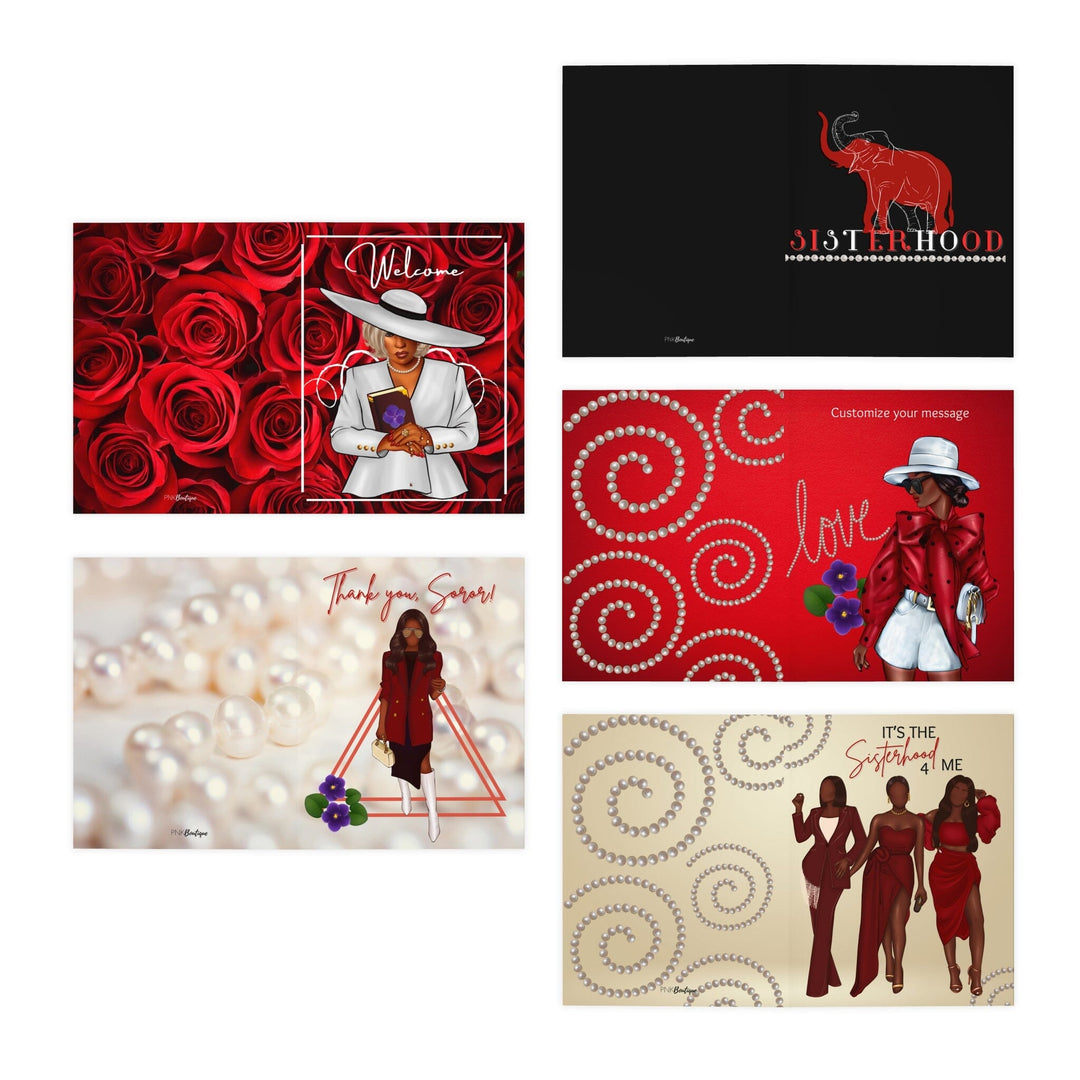 Red and White Multi-Design Greeting Cards (5-Pack),