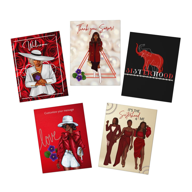 Red and White Multi-Design Greeting Cards (5-Pack),