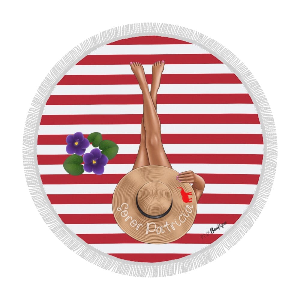 Red and White Personalized Round Beach Towel