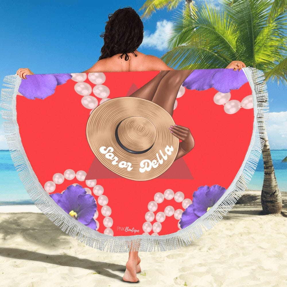 Red and White Personalized Round Beach Towel