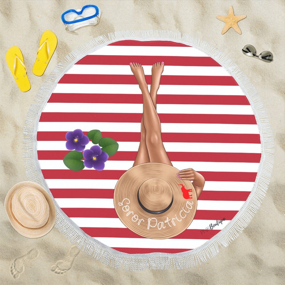 Red and White Personalized Round Beach Towel