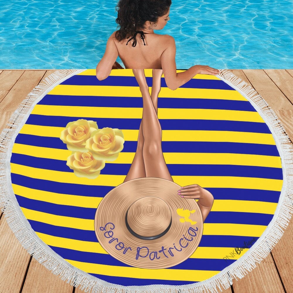 Royal Blue and Gold Personalized Round Beach Towel