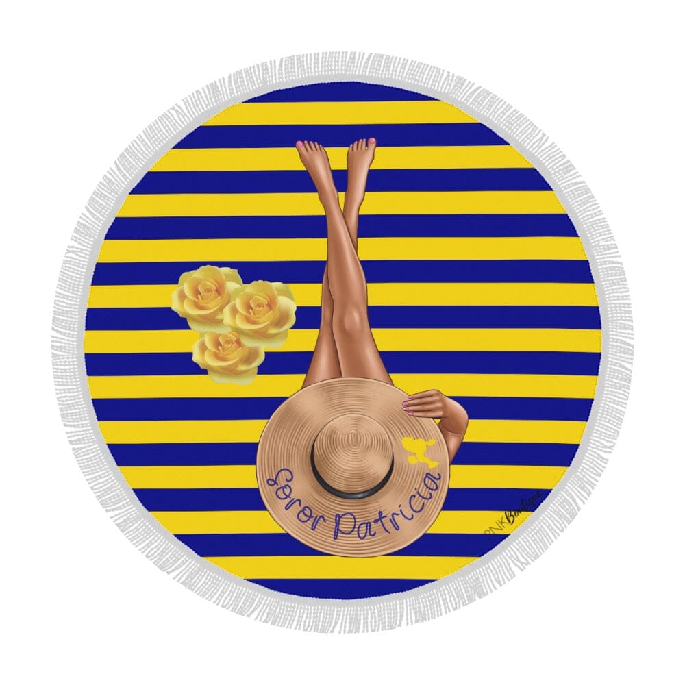 Royal Blue and Gold Personalized Round Beach Towel