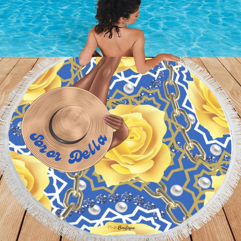 Royal Blue and Gold Personalized Round Beach Towel