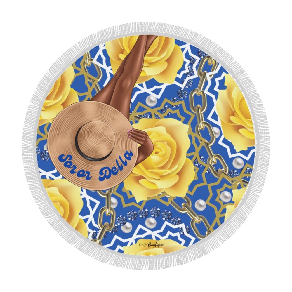 Royal Blue and Gold Personalized Round Beach Towel