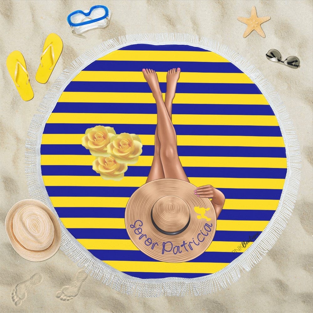 Royal Blue and Gold Personalized Round Beach Towel