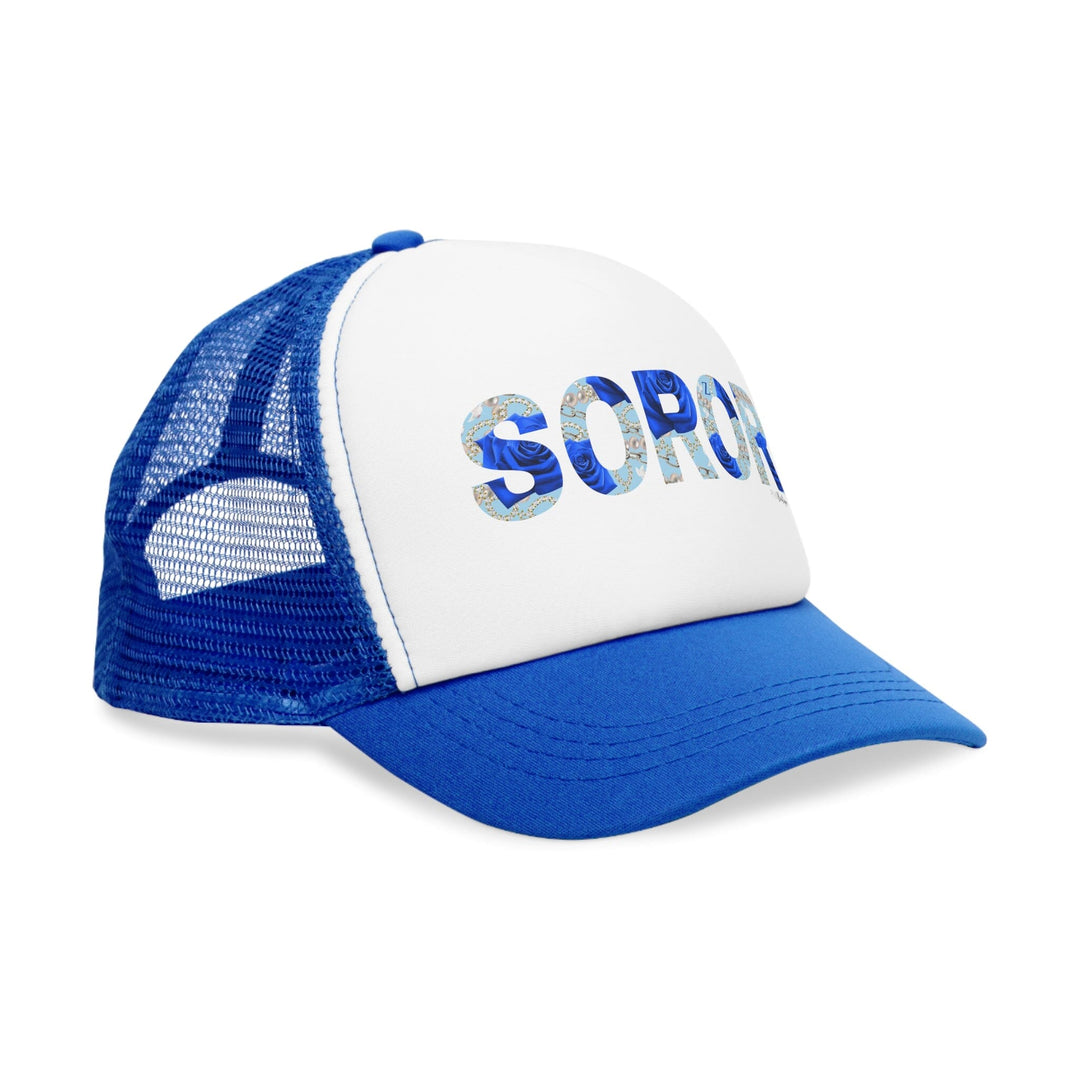 Soror Blue and White Trucker Snap Back Cap