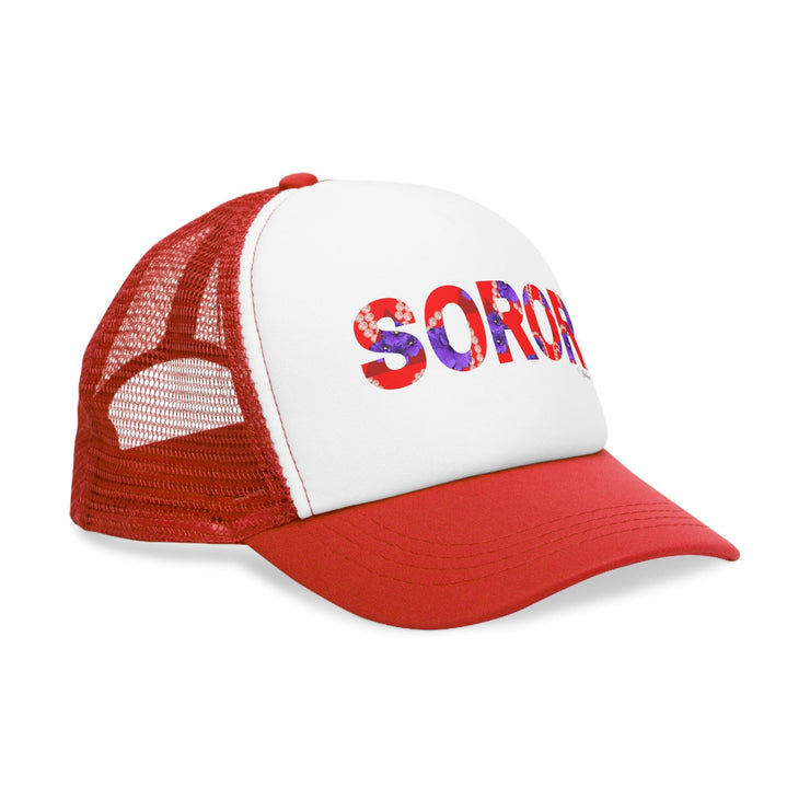 Soror Red and White Trucker Snap Back Cap