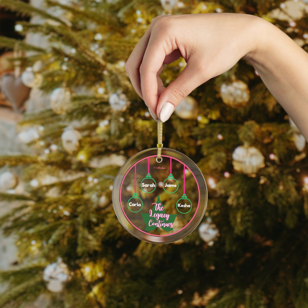 The Legacy Personalized Pink and Green Glass Ornament