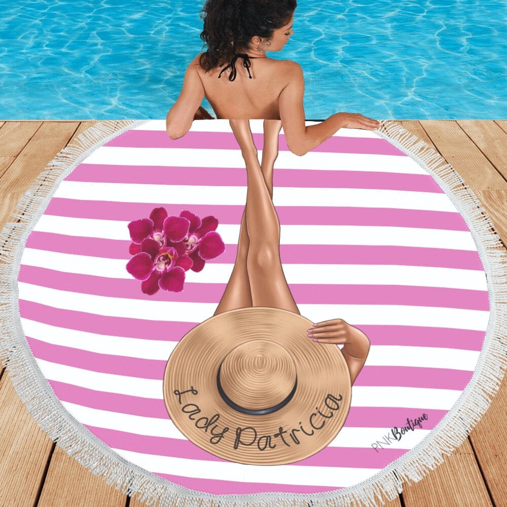 Top Ladies Personalized Round Beach Towel