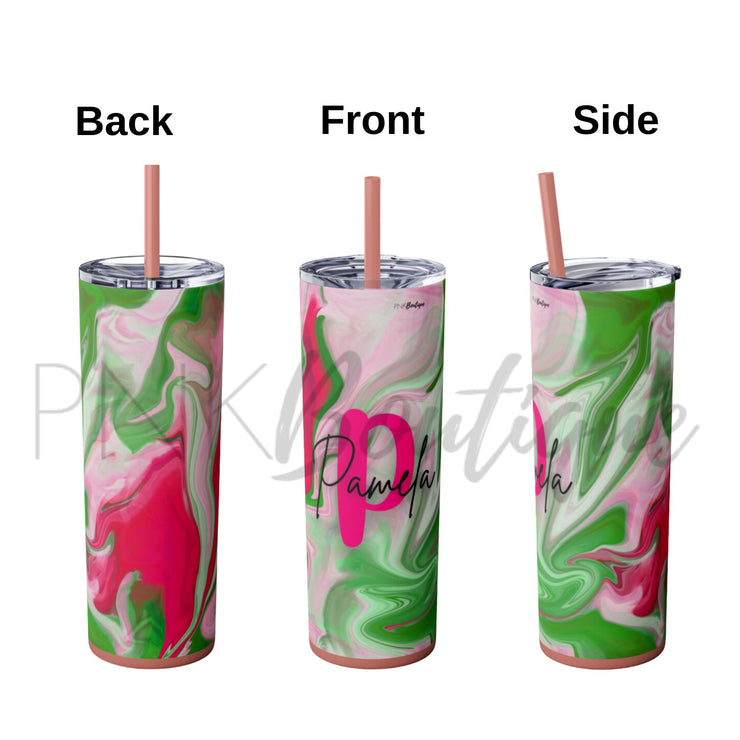 Watercolor Personalized Skinny Tumbler with Straw, 20oz
