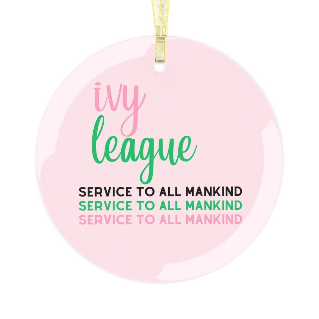 Ivy League Pink and Green Glass Ornament