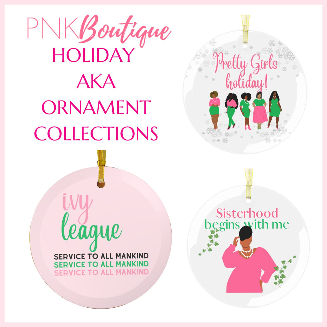 Ivy League Pink and Green Glass Ornament