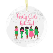Pretty Girls Holiday Pink and Green Glass Ornament