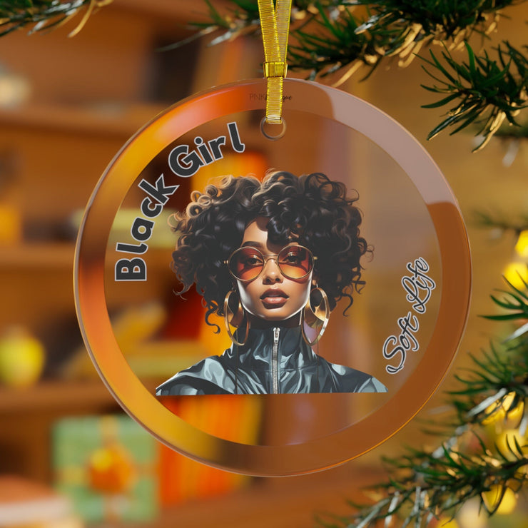 Black Girl Soft Life Glass Ornament