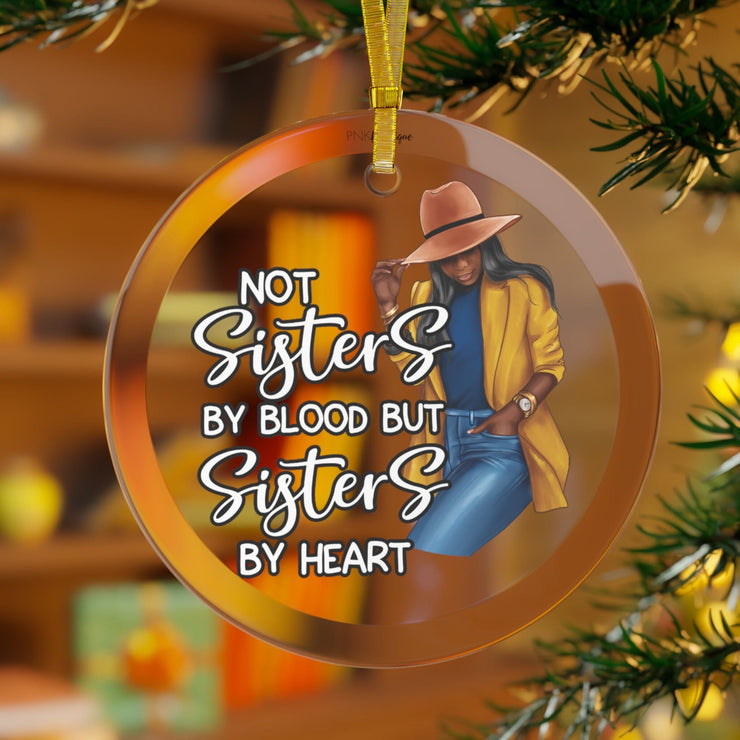 Sisters Blue and Gold Glass Ornament