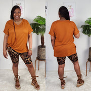 Women's Casual Oversized T-Shirt Tops with coordinating animal print Biker Shorts - PNK Boutique