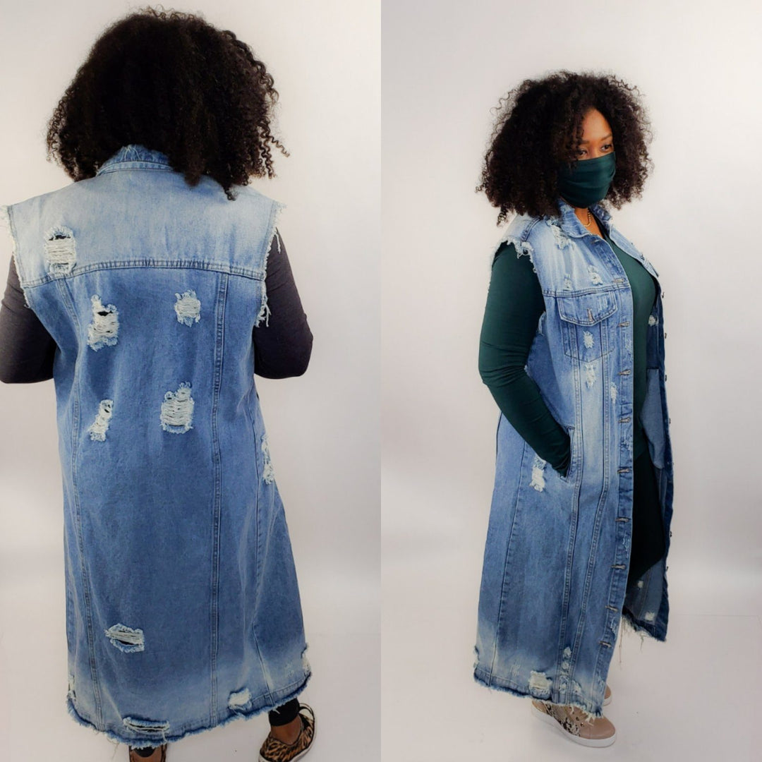 Distressed Denim Vest - PNK Boutique