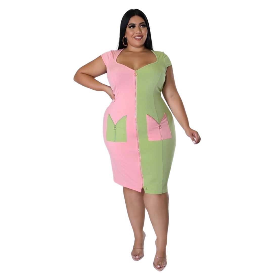 Pink and Green Zip Dress