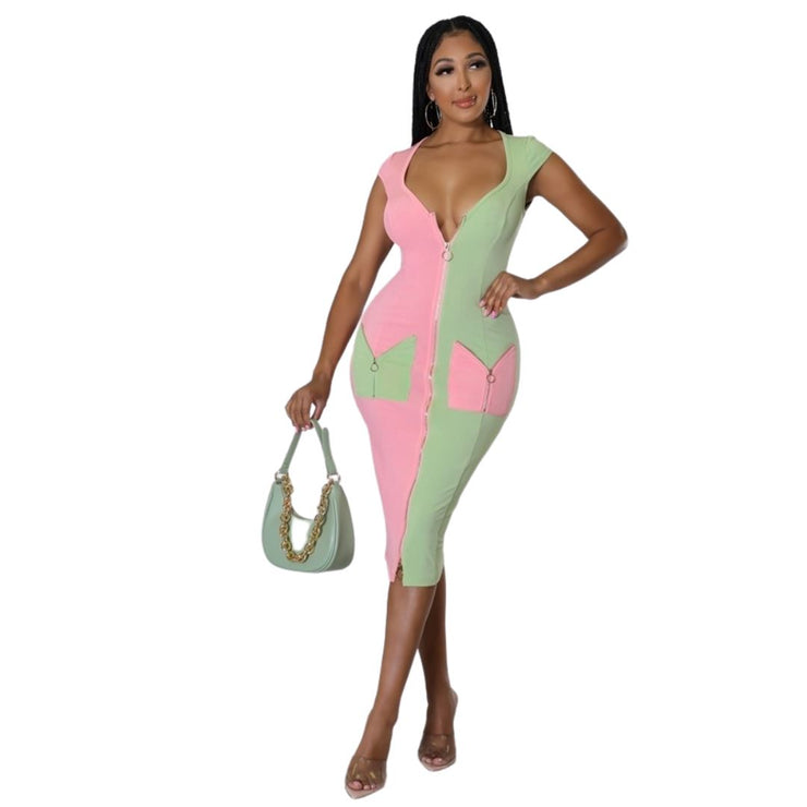 Pink and Green Zip Dress