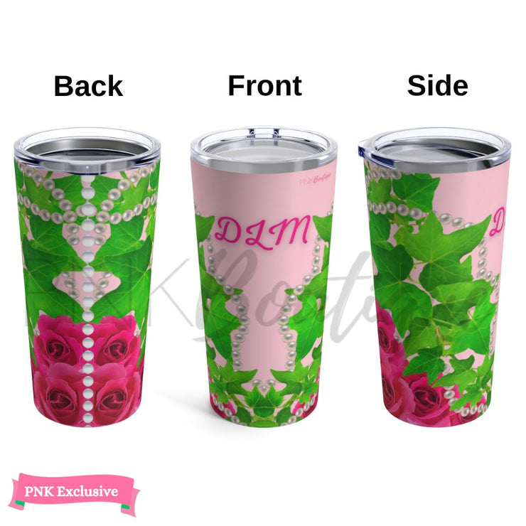 Ivy and Pearls Pink & Green Customized Tumbler 20oz
