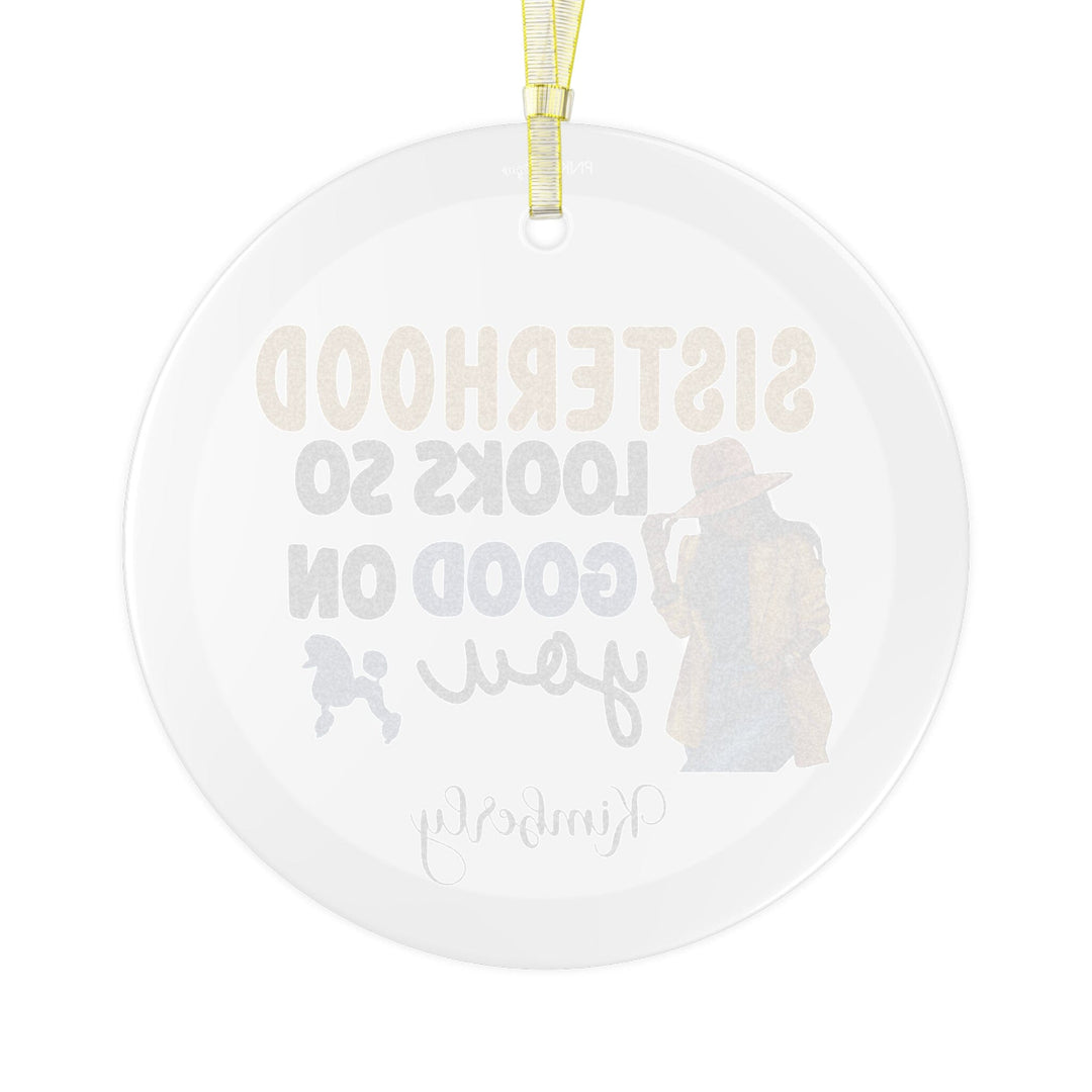 Personalized Blue and Gold Sisterhood Glass Ornament