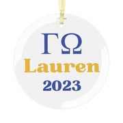 Personalized Blue and Gold 2023 Glass Ornament