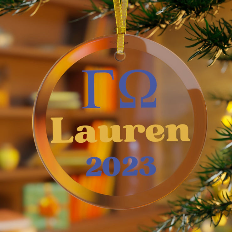 Personalized Blue and Gold 2023 Glass Ornament