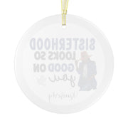 Personalized Blue and White Sisterhood Glass Ornament