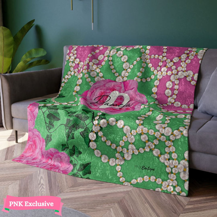 PNK Signature Pink & Green Personalized Crushed Velvet Blanket