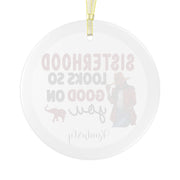 Personalized Red and White Sisterhood Glass Ornament