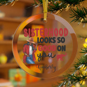 Personalized Red and White Sisterhood Glass Ornament
