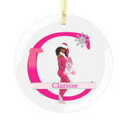 Personalized Cozy Dolls Pink and Green Glass Ornament