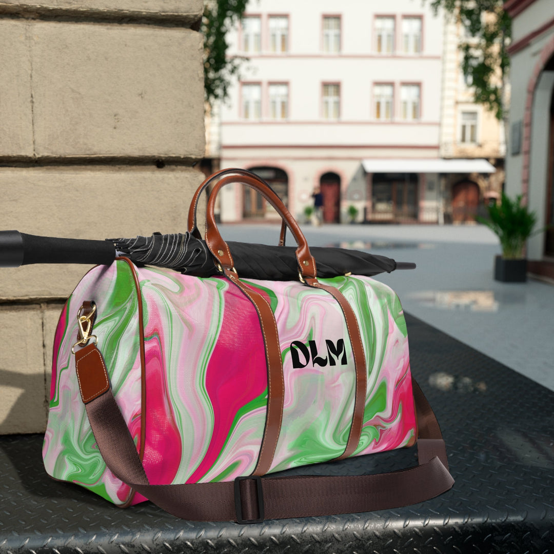 PNK Watercolor Pink & Green Personalized Waterproof Travel Bag