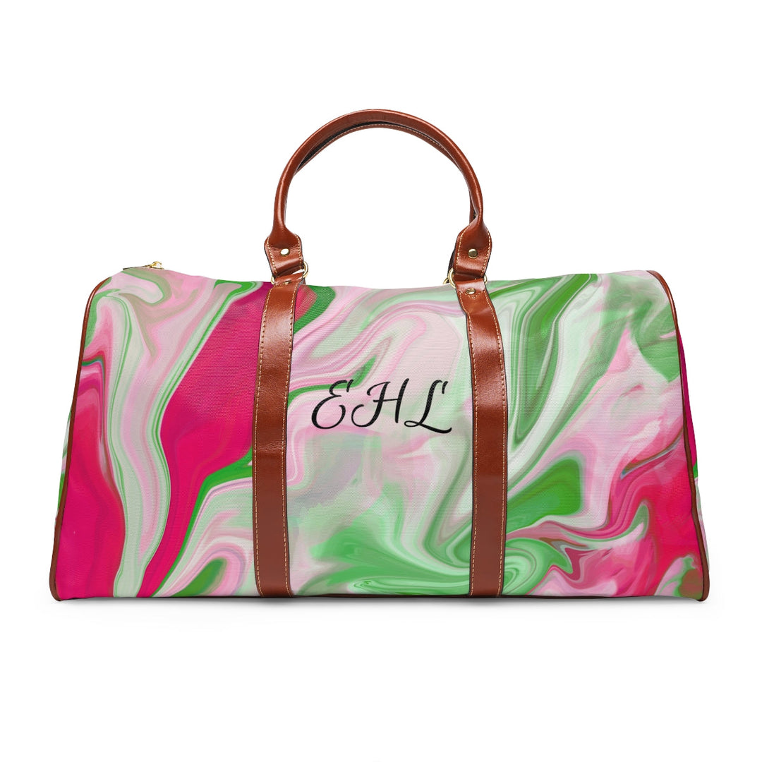 PNK Watercolor Pink & Green Personalized Waterproof Travel Bag