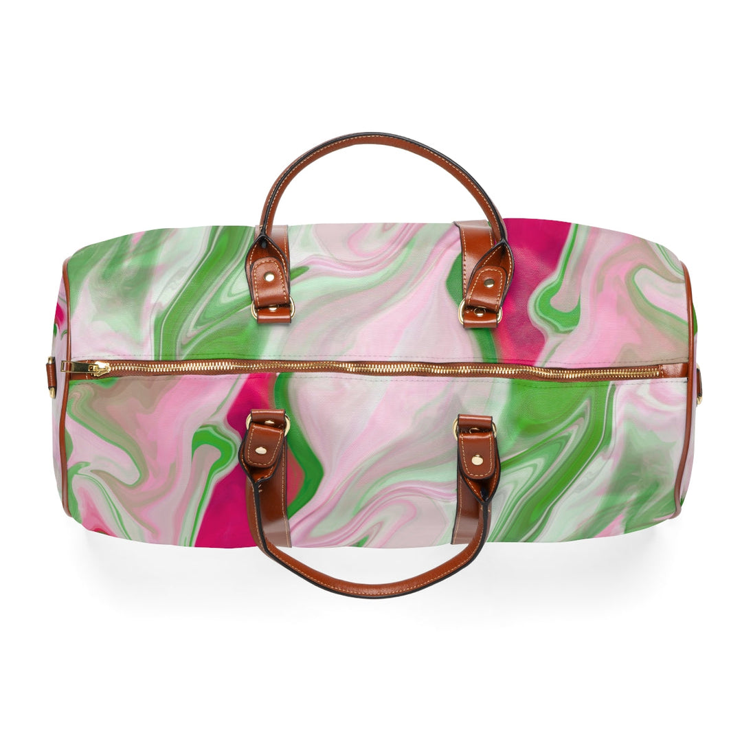 Custom PNK Watercolor Pink & Green Personalized Waterproof Travel Bag