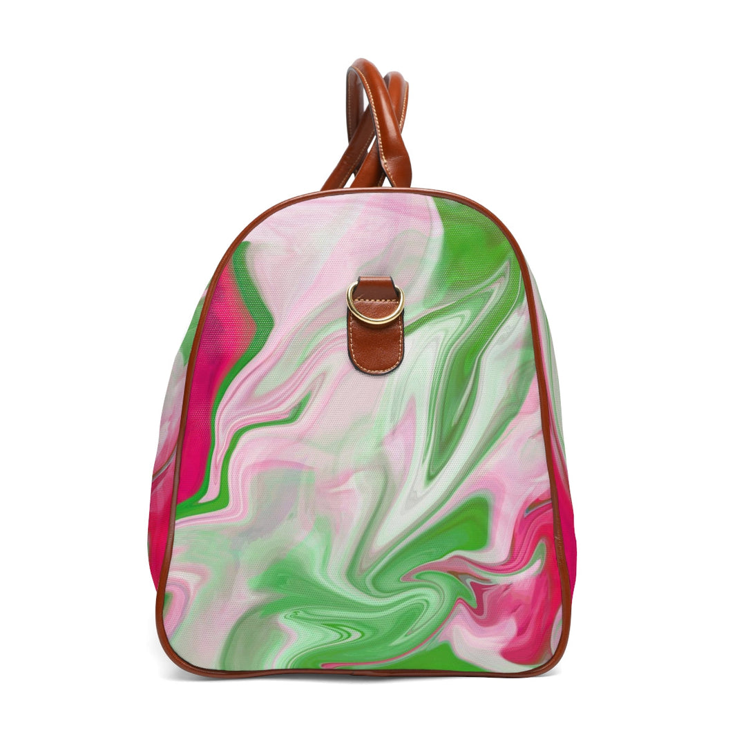 Custom PNK Watercolor Pink & Green Personalized Waterproof Travel Bag