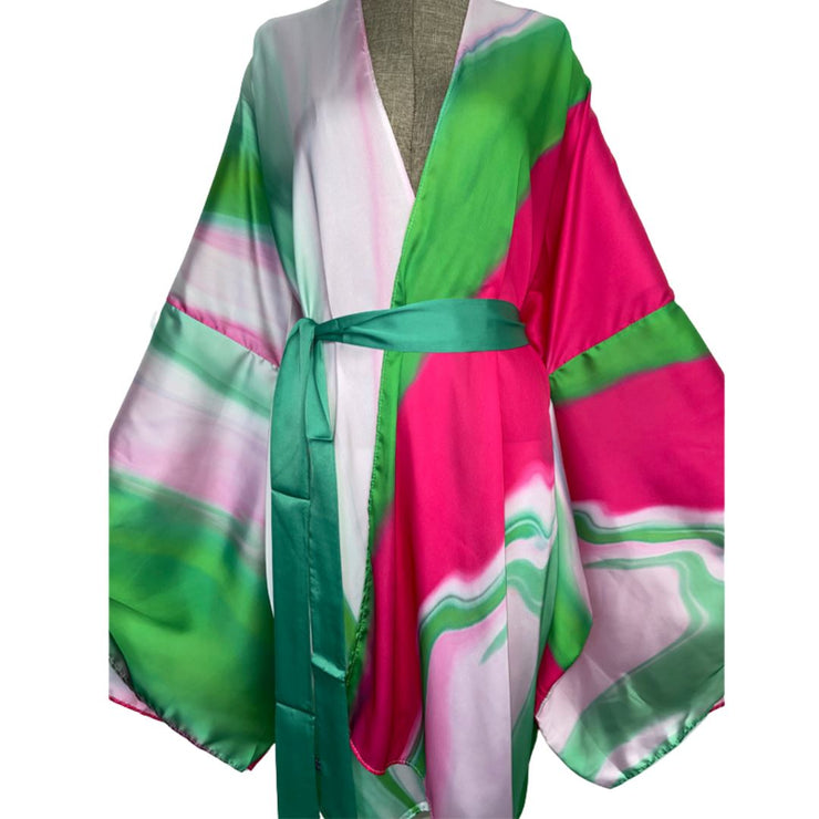 Pink & Green Watercolor Kimono (short)