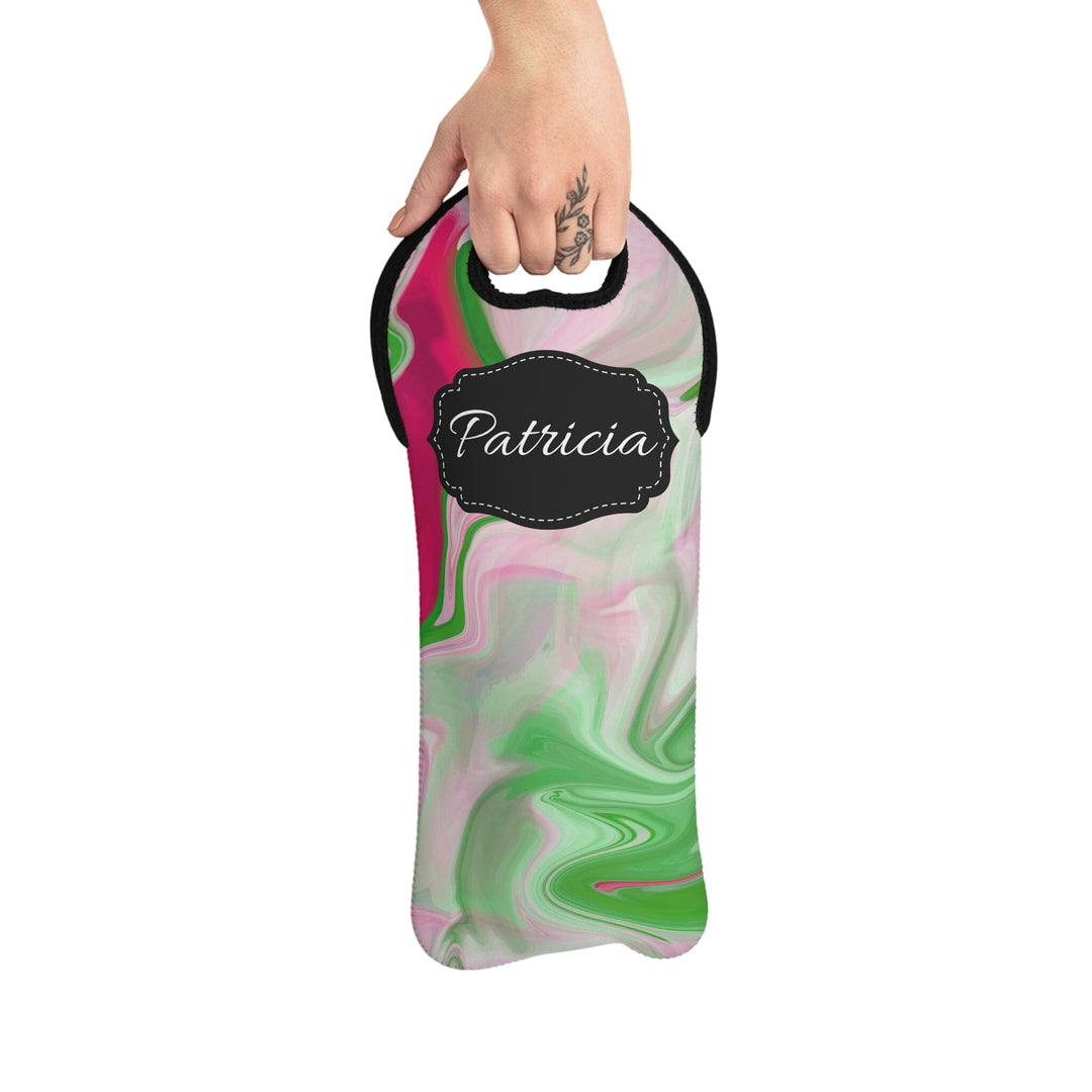 PNK Watercolor Pink & Green Personalized Wine Tote Bag