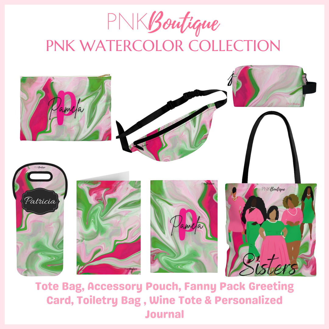 PNK Watercolor Pink & Green Personalized Wine Tote Bag