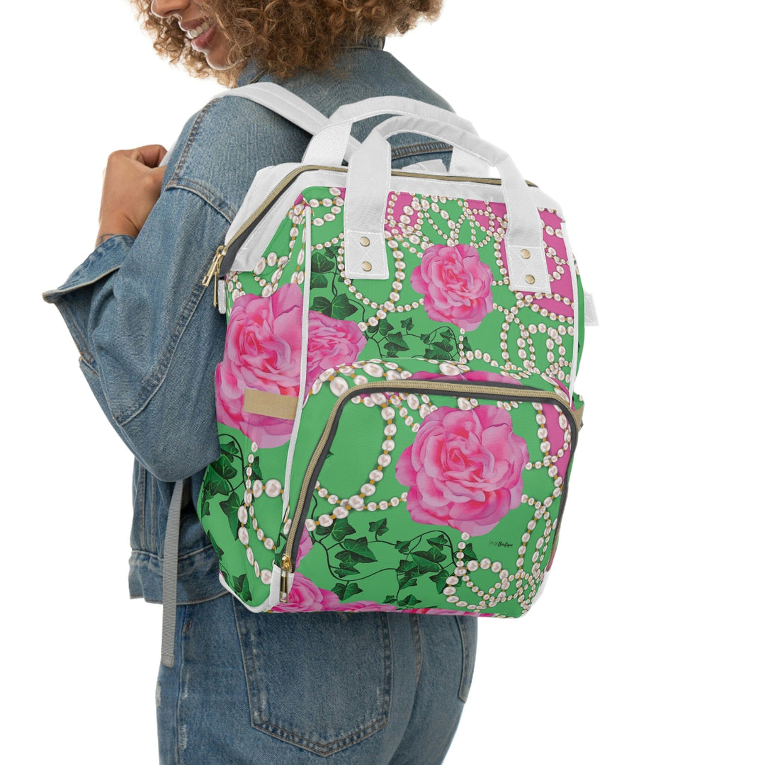 PNK Signature Pink & Green Multifunctional Diaper Backpack