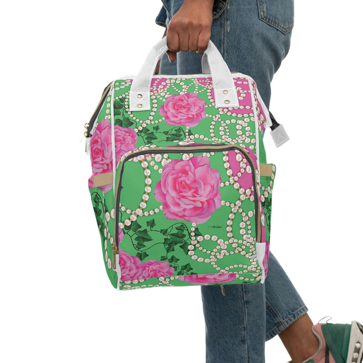 PNK Signature Pink & Green Multifunctional Diaper Backpack
