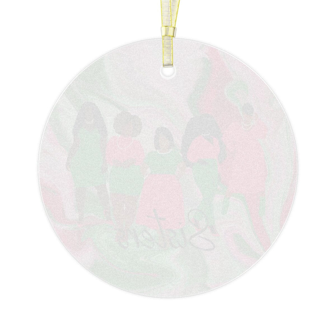 Sisters Watercolor Pink and Green Glass Ornament