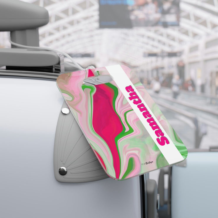 PNK Pink & Green Watercolor Personalized Luggage Tag